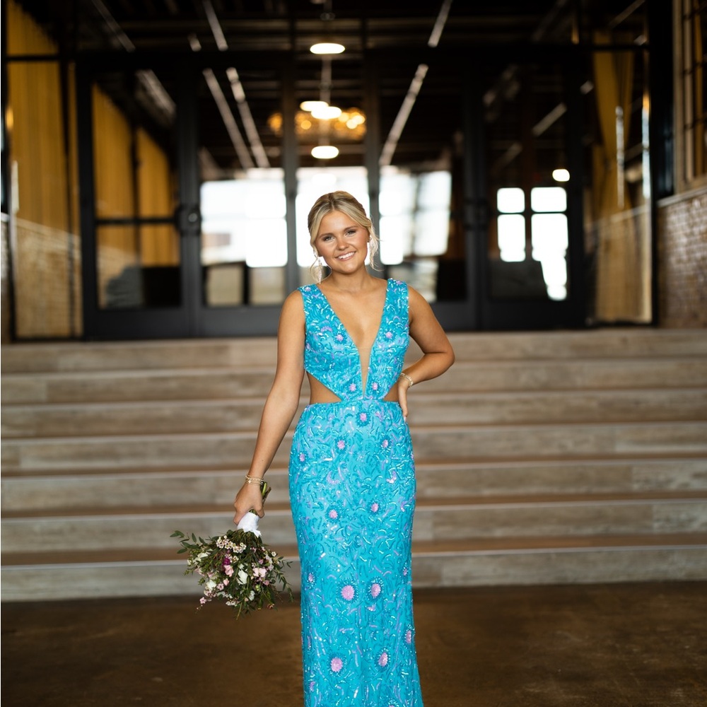 Blue and pink prom dress